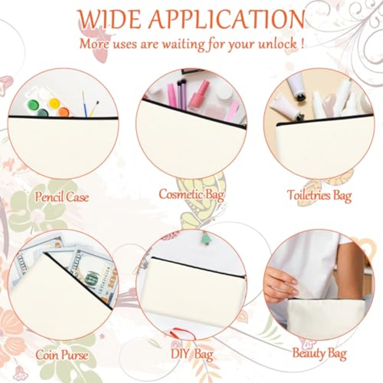 10 Pieces Blank DIY Craft Case Blank Makeup Bags- Beige Canvas Pencil Pouch Bulk Cosmetic Bag Multi-Purpose Travel Toiletry Zipper Bags (8.3 × 5 Inch)